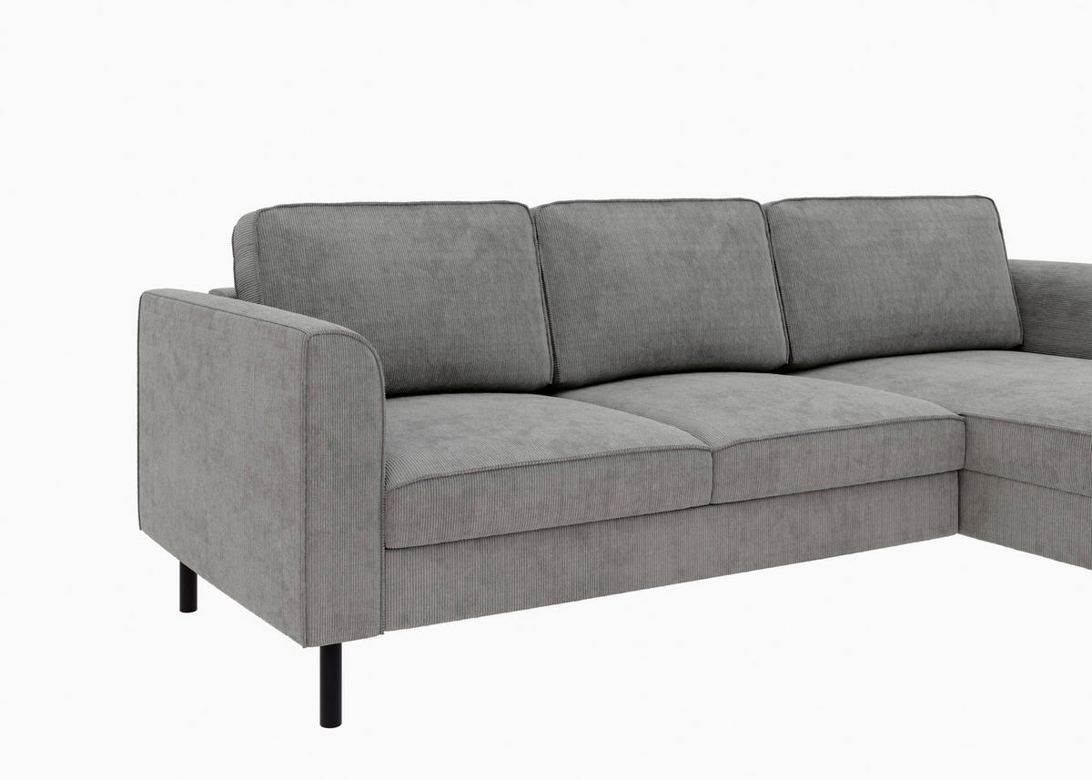 ECKSOFA  in Cord Dunkelgrau  232/161 cm  - Dunkelgrau/Schwarz, MODERN, Textil/Metall (232/161cm) - Trendmanufaktur