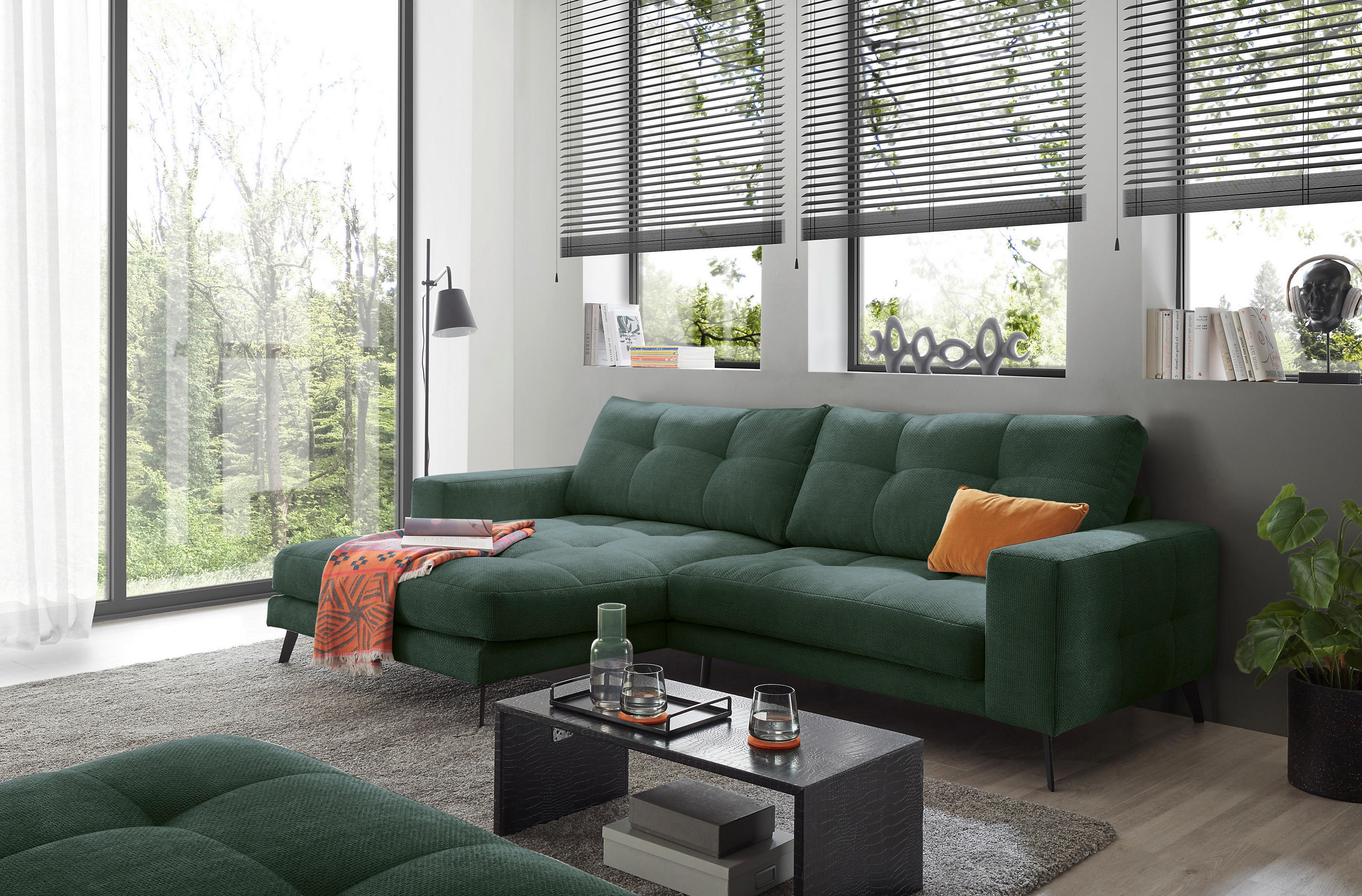 ECKSOFA ROCKPORT Dunkelgrün Webstoff  - Dunkelgrün/Schwarz, Basics, Textil/Metall (171/247cm) - Livetastic