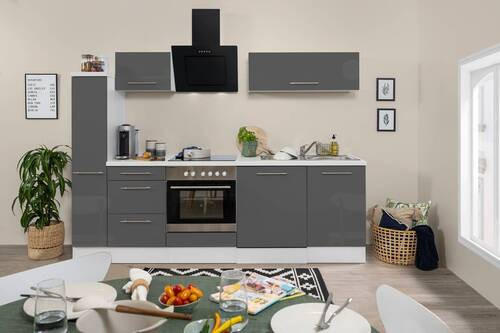 KÜCHENBLOCK 250 cm in Grau, Schwarz, Weiß - Alufarben/Schwarz, KONVENTIONELL, Holzwerkstoff (250cm) - Respekta