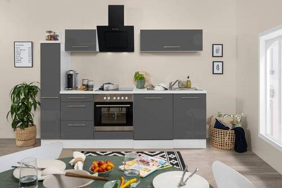 KÜCHENBLOCK 250 cm   in Grau, Schwarz, Weiss  - Weiss/Alufarben, Konventionell, Holzwerkstoff (250cm) - Respekta