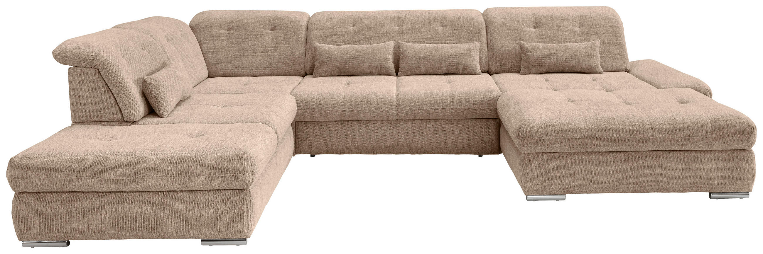 WOHNLANDSCHAFT in Chenille Hellbraun  - Chromfarben/Hellbraun, Modern, Textil/Metall (254/376/195cm) - Livetastic