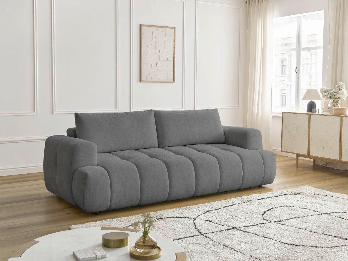 SCHLAFSOFA FUJI Leinenoptik Dunkelgrau  inkl.  - Dunkelgrau/Schwarz, MODERN, Kunststoff/Textil (251/113/88cm)