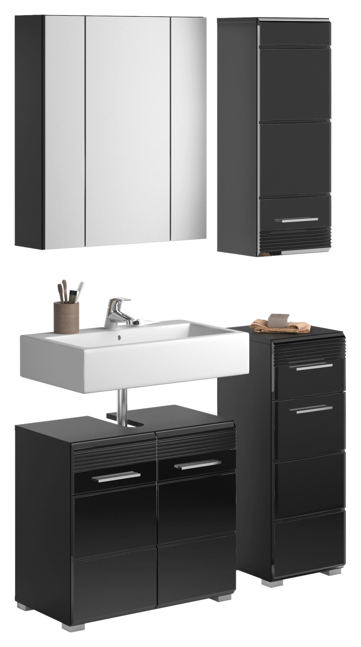 KOUPELNA vysoce lesklá černá  - barvy stříbra/černá, Moderní, kompozitní dřevo/plast (90cm) - MID.YOU