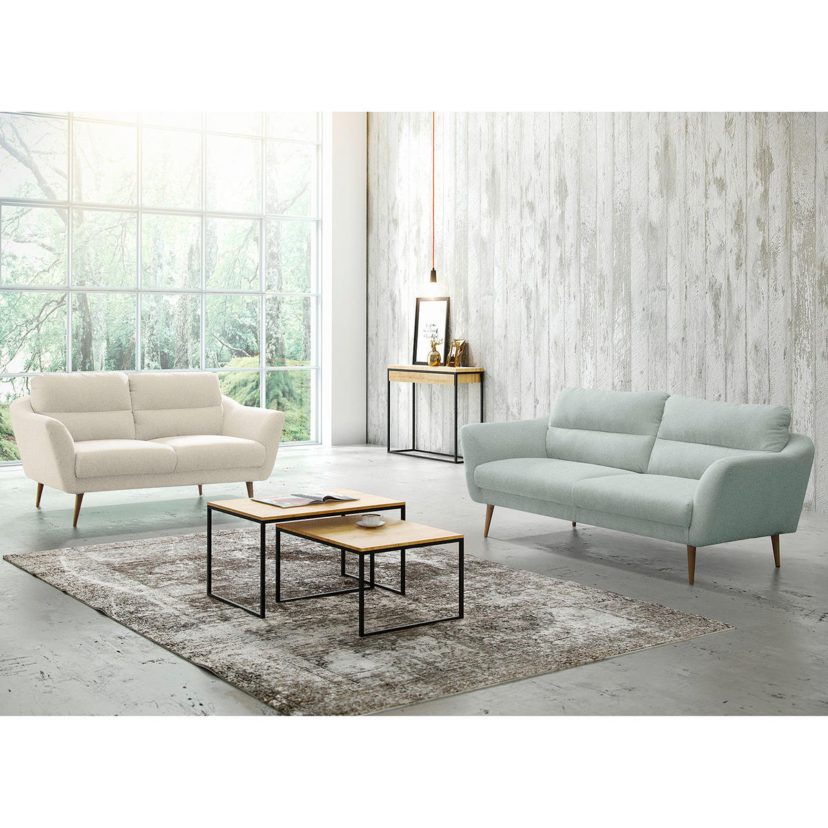 2,5-SITZER Webstoff Hellblau  - Buchefarben/Hellblau, Design, Holz/Textil (187/87/88cm) - Livetastic