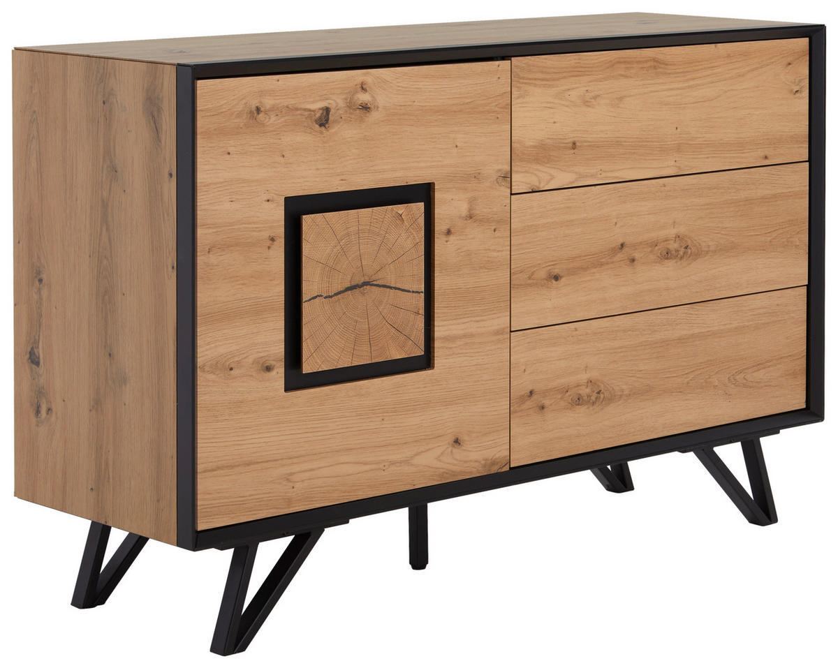 KOMODA, črna, barve hrasta  - črna/barve hrasta, Design, kovina/leseni material (116/75/40cm) - Xora
