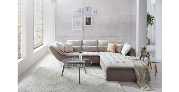 WOHNLANDSCHAFT in Textil Beige, Taupe - Taupe/Sandfarben, Design, Textil/Metall (300/220cm) - Hom`in