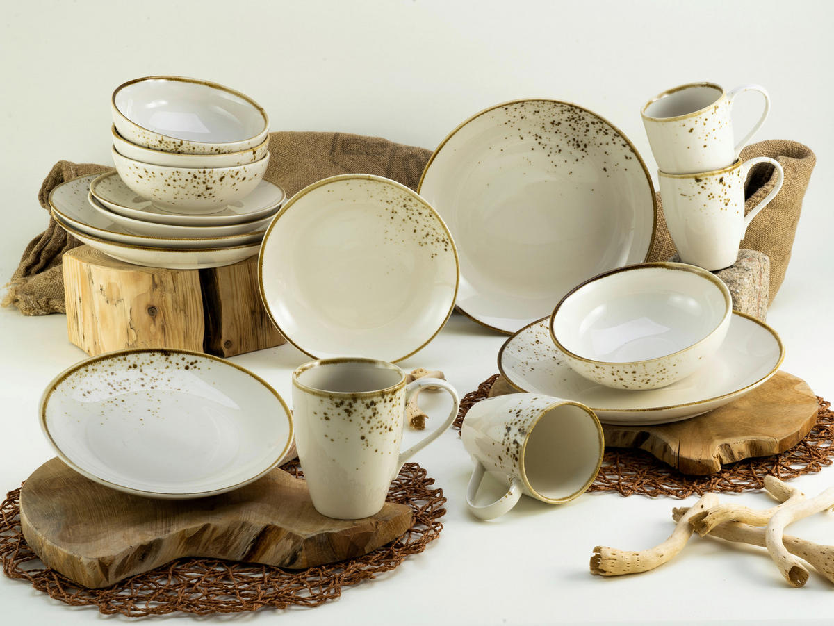 KOMBINOVANÝ SERVIS, 16-dielne, kamenina - biela/krémová, Basics, keramika - Creatable