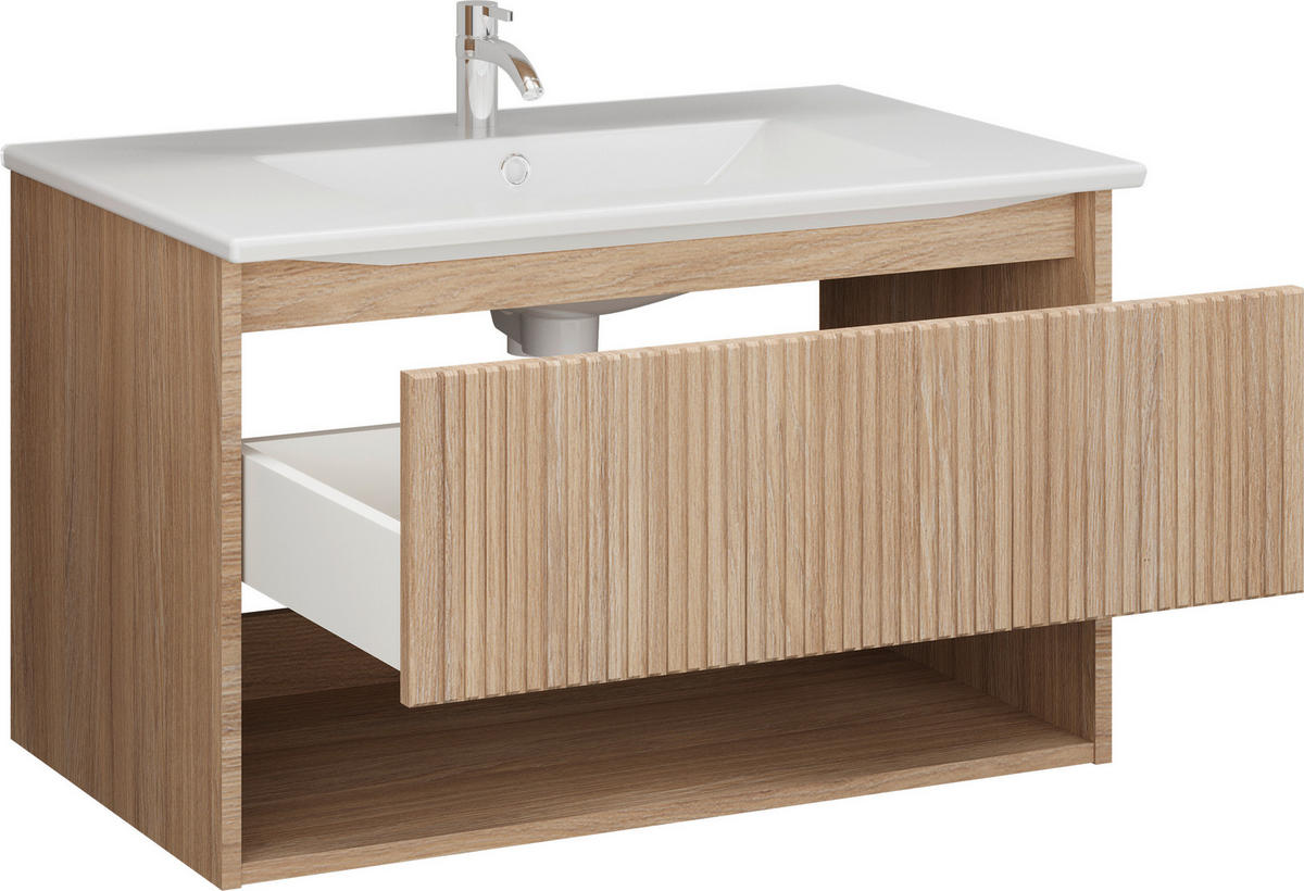 KOMBINOVANI UGRADNI UMIVAONIK  boja hrasta  - boja hrasta, Moderno, pločasti materijal/keramika (80cm) - Ti'me
