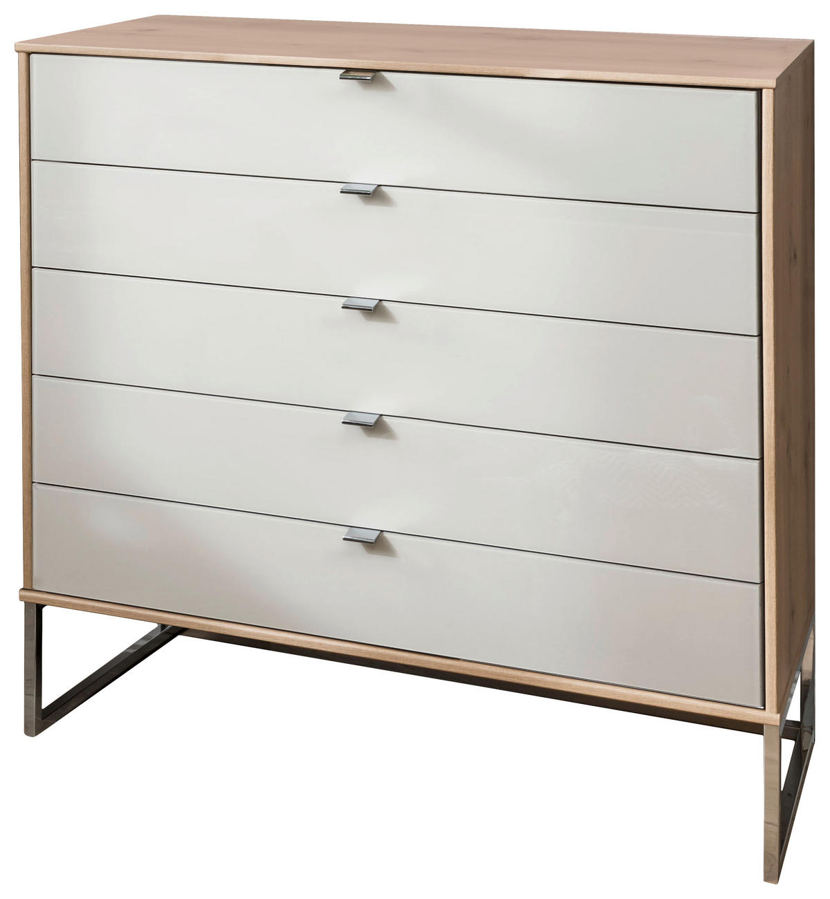 KOMÓD 224/105/43 cm  - krómszínű, Basics, faalapú anyag/üveg (224/105/43cm) - Venda