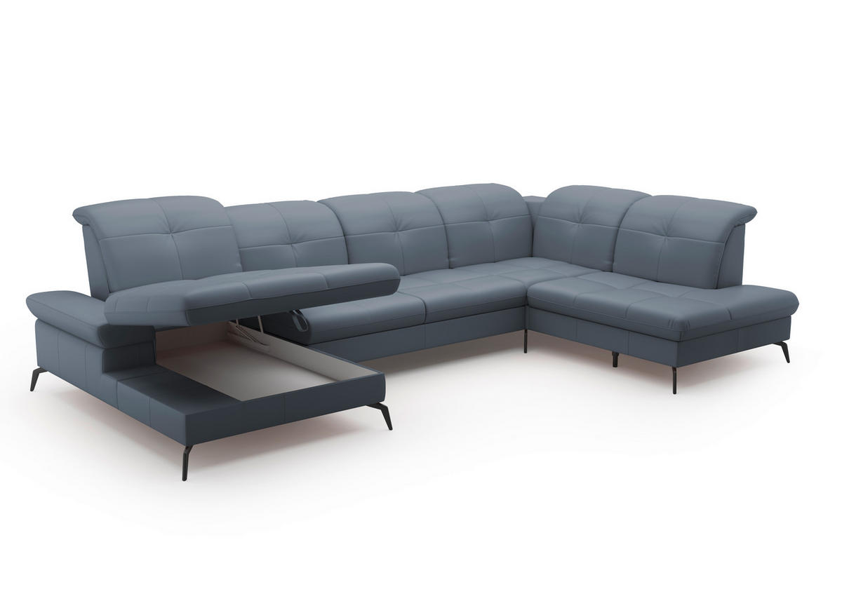WOHNLANDSCHAFT Graublau Kombination Echtleder/Stoff Vliesstoff  - Graublau/Schwarz, KONVENTIONELL, Leder/Textil (185/357/231cm) - Sit & More
