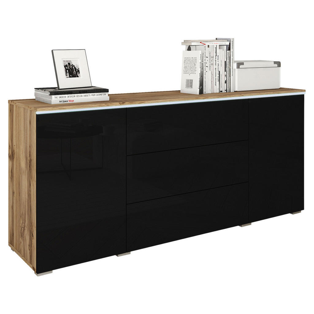 Sideboard mit Led 150cm Vera, Schwarz