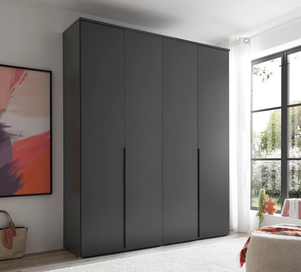 DREHTÜRENSCHRANK  in Graphitfarben  - Schwarz/Graphitfarben, MODERN, Holzwerkstoff/Kunststoff (180/225/52cm) - Carryhome