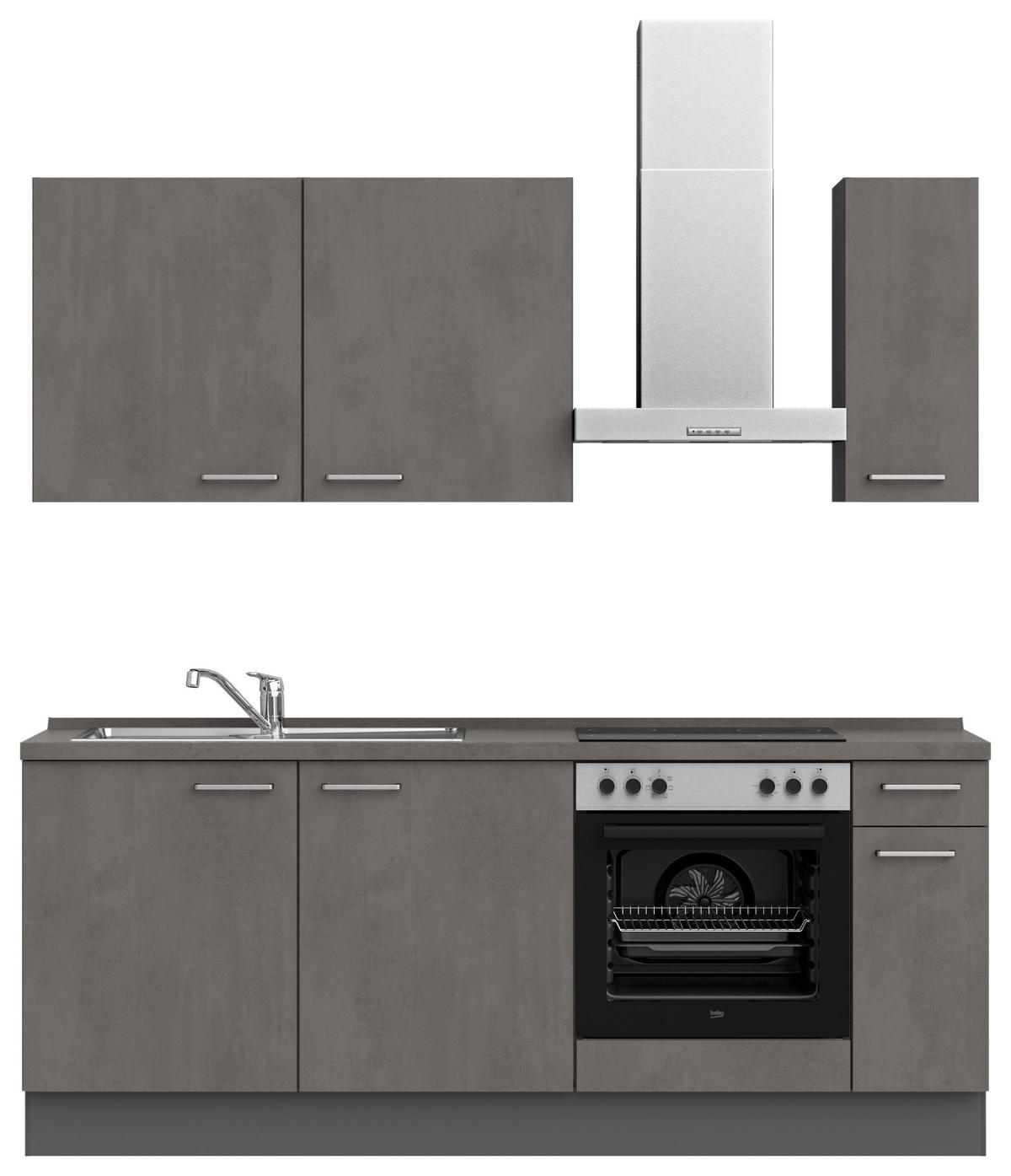 KÜCHENLEERBLOCK Riva 210 cm  in Schieferfarben  - Schieferfarben/Edelstahlfarben, MODERN, Holzwerkstoff/Metall (210cm) - Nobilia