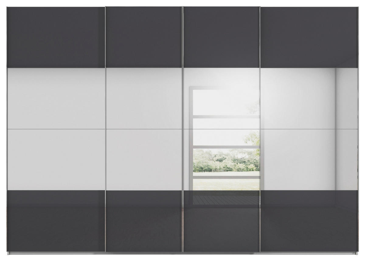 SCHWEBETÜRENSCHRANK 316/235/68 cm 4-türig Schwarz, Seidengrau  - Chromfarben/Seidengrau, Design, Glas/Holzwerkstoff (316/235/68cm) - Novel
