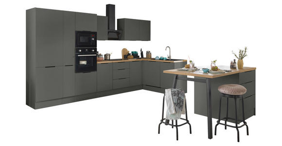ECKKÜCHE 370/175 cm in Graphitfarben - Schwarz/Graphitfarben, Basics, Holzwerkstoff/Metall (370/175cm) - Xora