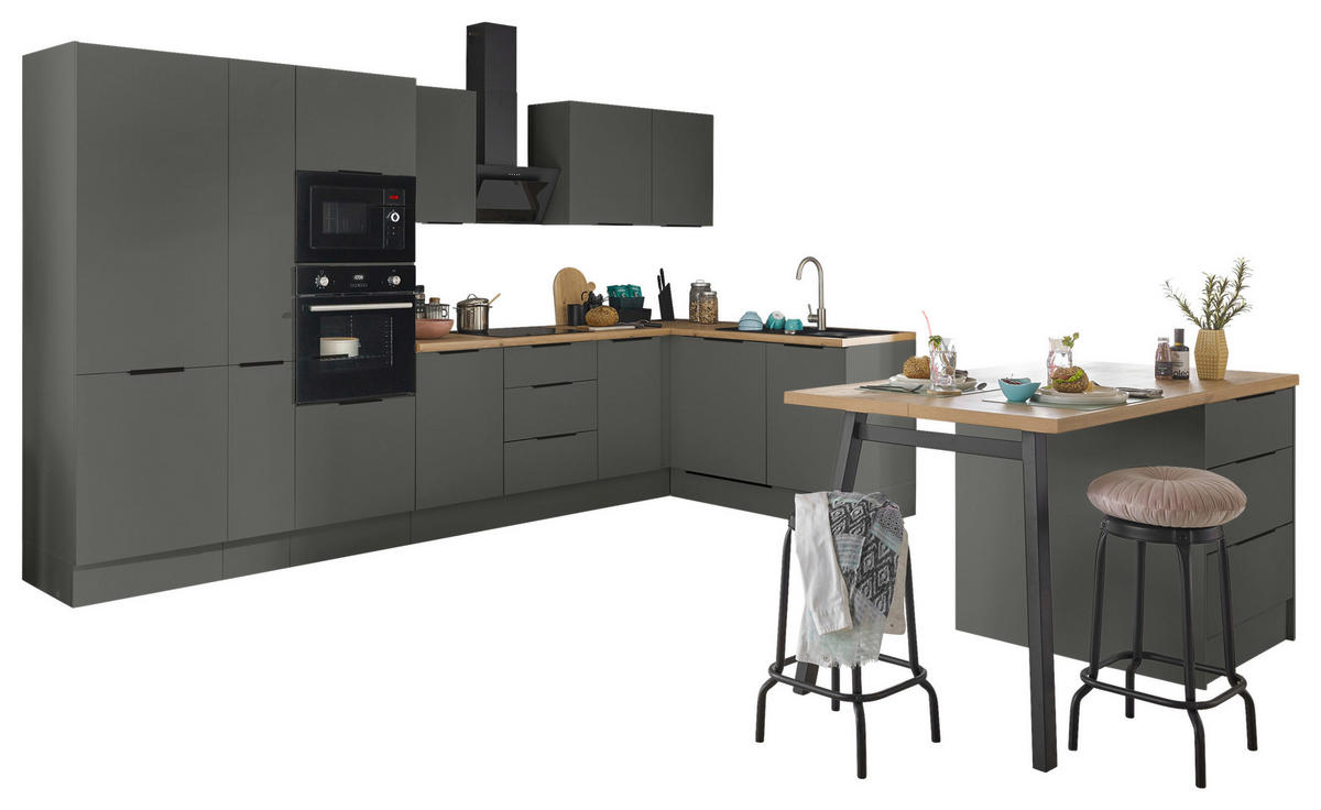 ECKKÜCHE 370/175 cm  in Graphitfarben  - Schwarz/Graphitfarben, Basics, Holzwerkstoff/Metall (370/175cm) - Xora