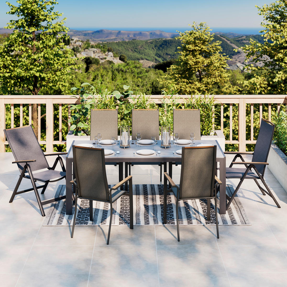 GARTENTISCH 205/92/74 cm Metall, Kunststoff rechteckig  - Dunkelgrau/Grau, MODERN, Kunststoff/Metall (205/92/74cm) - Ambia Garden