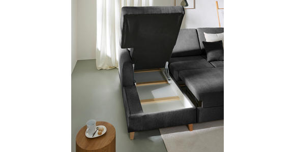 ECKSOFA Anthrazit Flachgewebe  inkl. Bettkasten, Schlaffunktion, Rücken echt, Kopfstütze, Liegefläche im Originalstoff  - Anthrazit/Buchefarben, KONVENTIONELL, Holz/Textil (166/241cm) - Carryhome