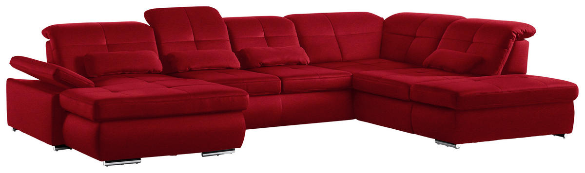 WOHNLANDSCHAFT Mikrofaser Rot  - Chromfarben/Rot, Design, Textil (195/371/260cm) - Beldomo Style