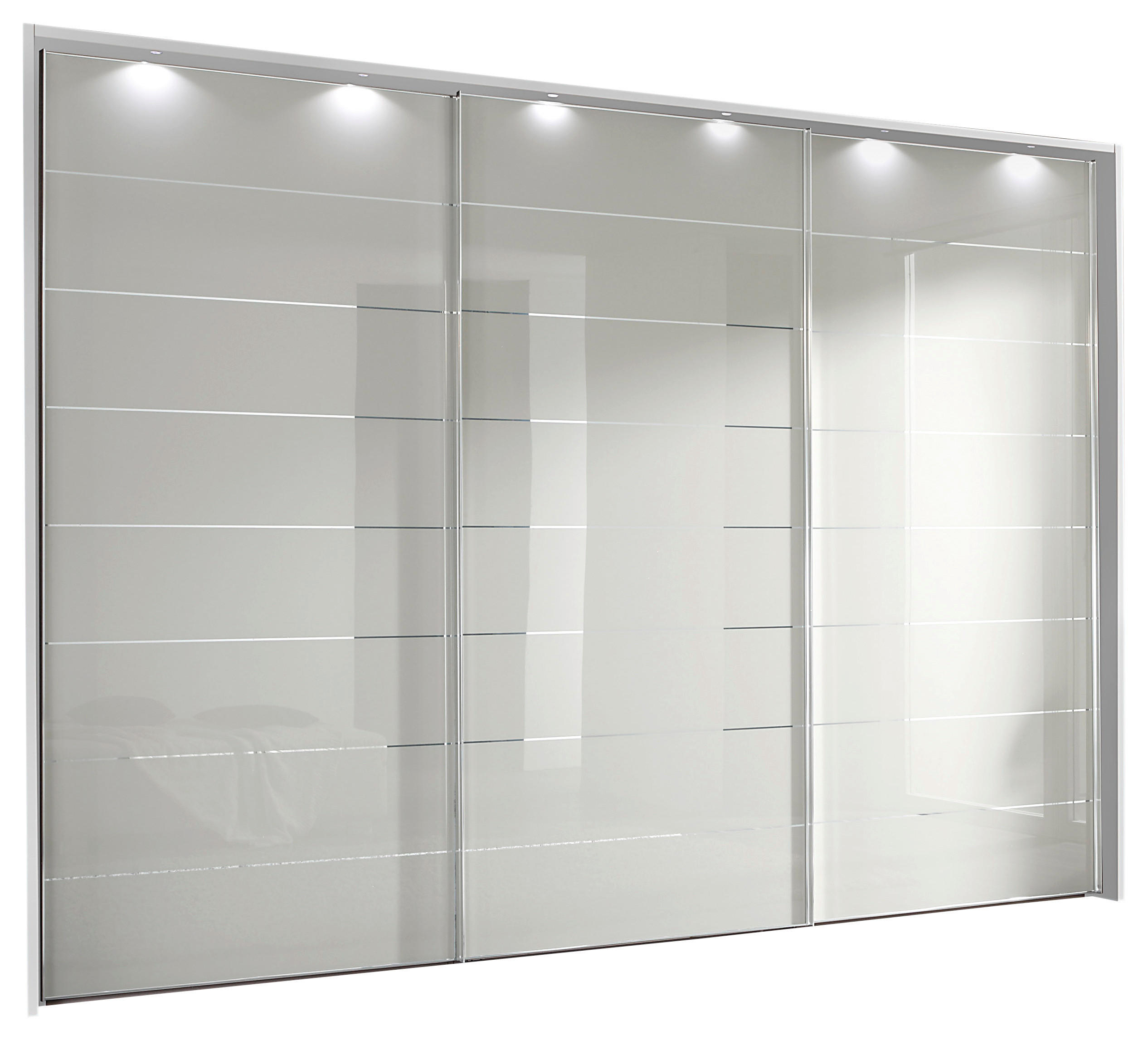 SCHWEBETÜRENSCHRANK 336/222/68 cm 3-türig Silberfarben, Weiß  - Chromfarben/Silberfarben, Design, Glas/Holzwerkstoff (336/222/68cm) - Moderano