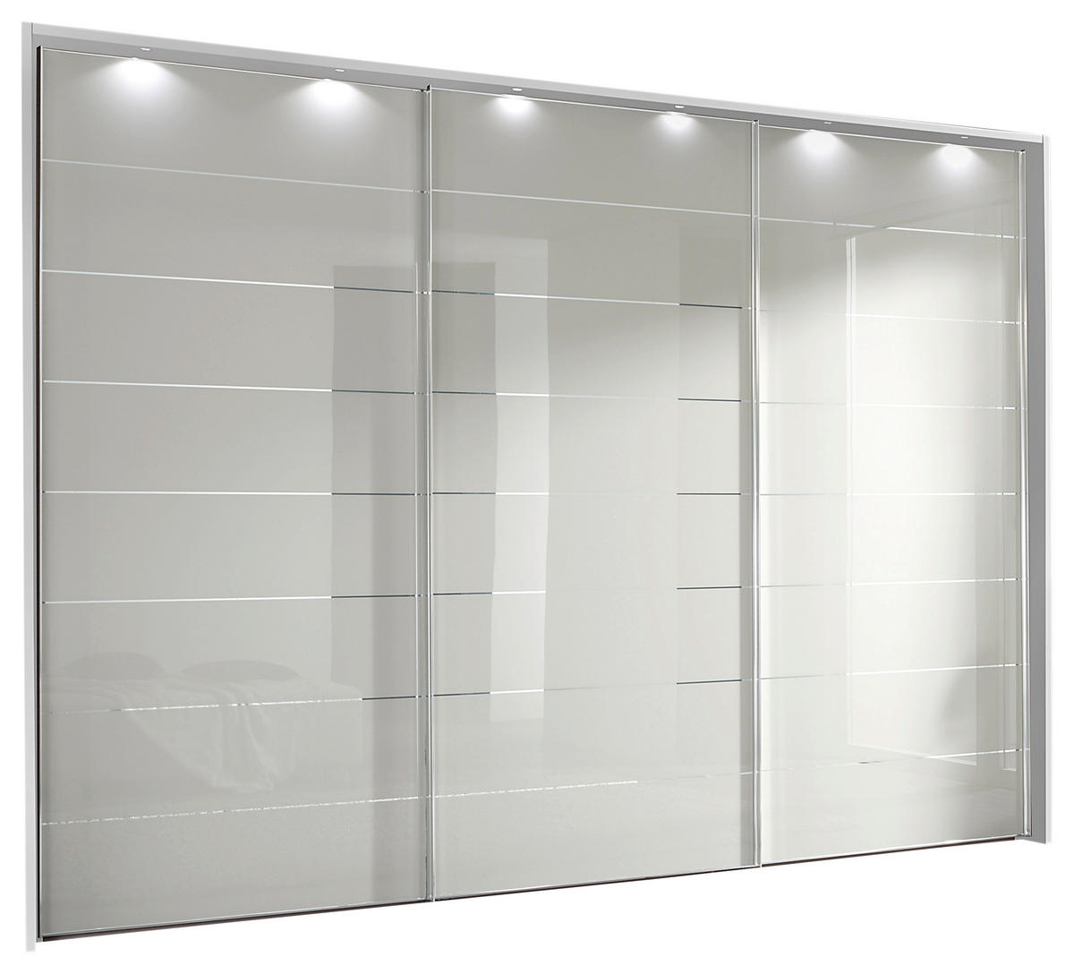 SCHWEBETÜRENSCHRANK 336/222/68 cm 3-türig Silberfarben, Weiß  - Chromfarben/Silberfarben, Design, Glas/Holzwerkstoff (336/222/68cm) - Moderano
