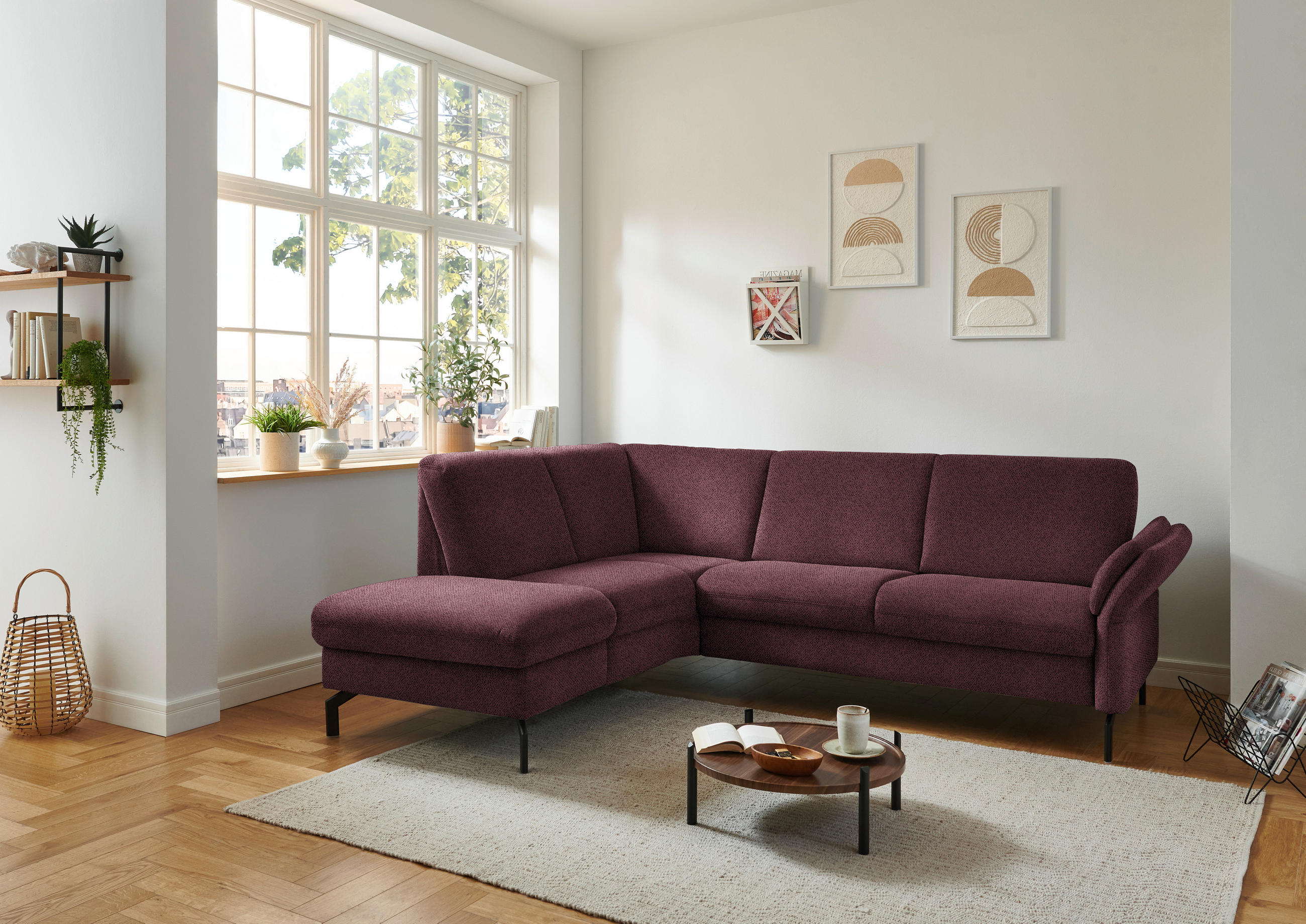 ECKSOFA in Flachgewebe Weinrot  - Weinrot/Schwarz, Konventionell, Textil/Metall (190/241cm) - Beldomo Comfort