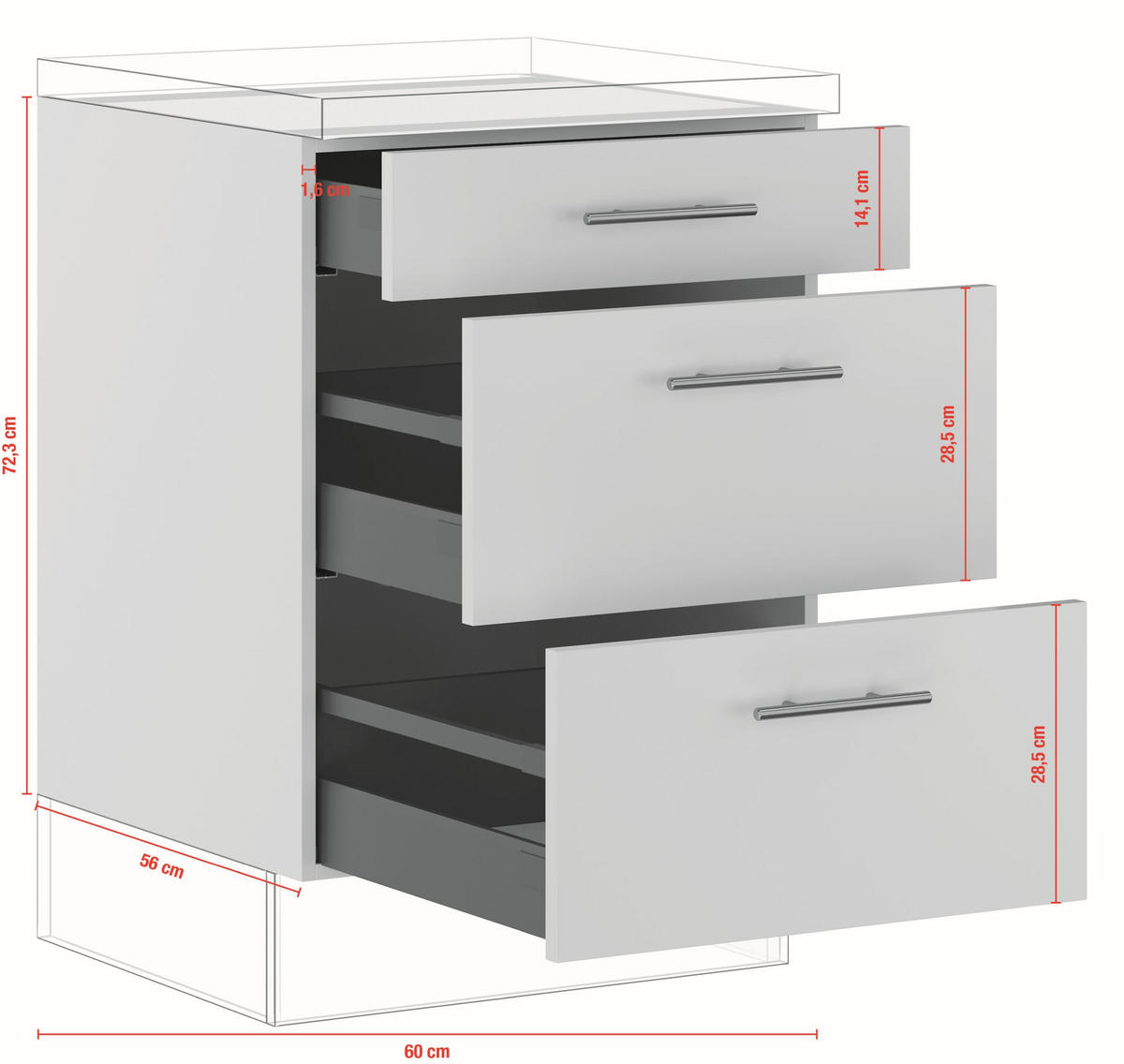 SCHUBKASTENUNTERSCHRANK 60/87,8/57,6 cm  in Weiß  - Edelstahlfarben/Weiß, Basics, Holzwerkstoff/Metall (60/87,8/57,6cm) - Impuls