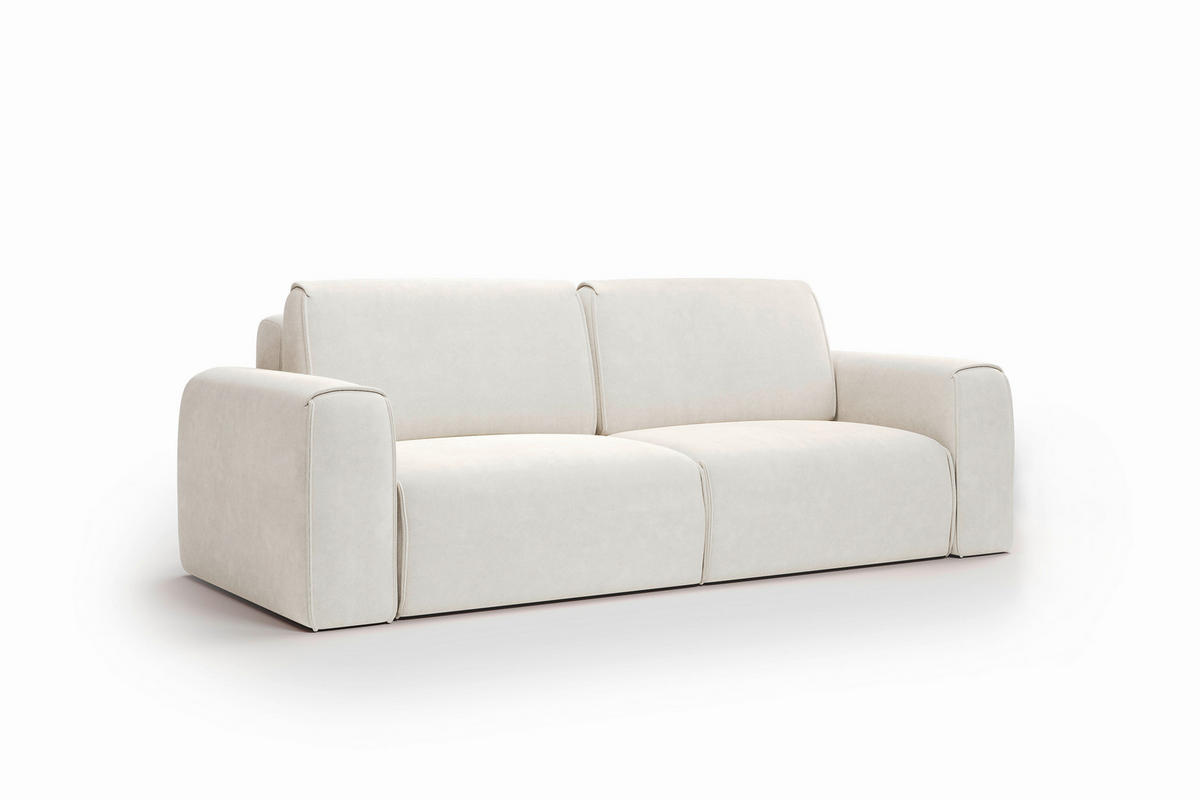 SCHLAFSOFA Tuzzi  mit Schlafen auf Sitzhöhe Velours Creme  - Creme/Schwarz, Basics, Kunststoff/Textil (252/94/105cm) - Livetastic
