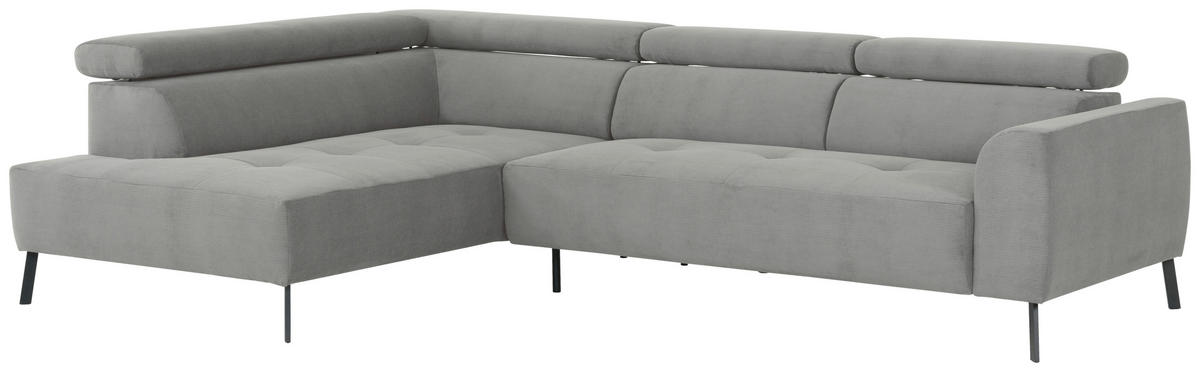 ECKSOFA in Feincord Hellgrau  - Hellgrau/Schwarz, Design, Textil/Metall (205/280cm) - MID.YOU