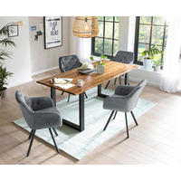 TISCHGRUPPE Grau, Cognac  - Cognac/Grau, MODERN, Holz/Textil (160/85/77cm) - Livetastic
