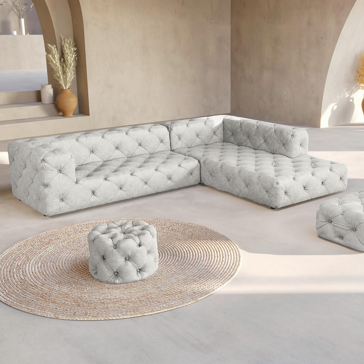 ECKSOFA Mikrofaser Hellgrau  - Hellgrau/Schwarz, Design, Kunststoff/Textil (325/228cm) - P & B