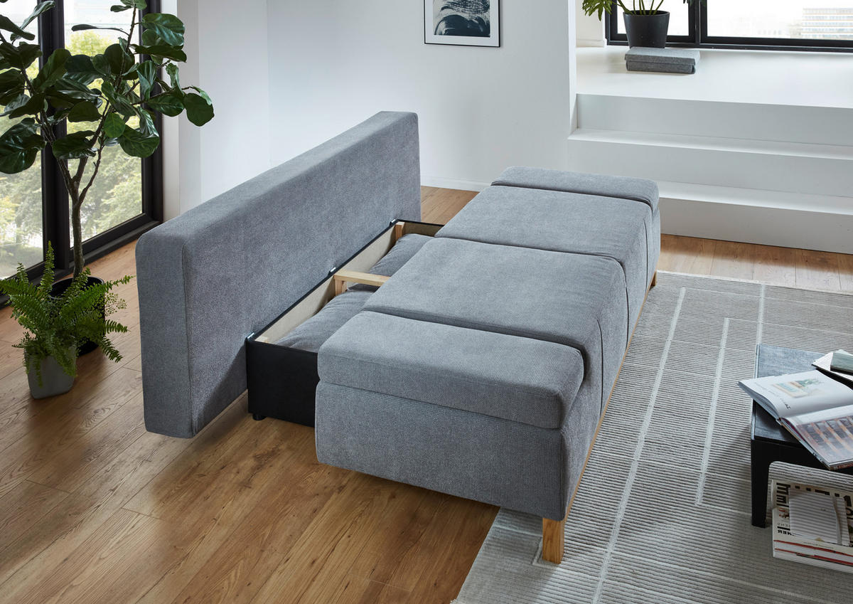 SCHLAFSOFA Webstoff Grau  - Eichefarben/Grau, KONVENTIONELL, Holz/Textil (202/90/97cm) - Carryhome