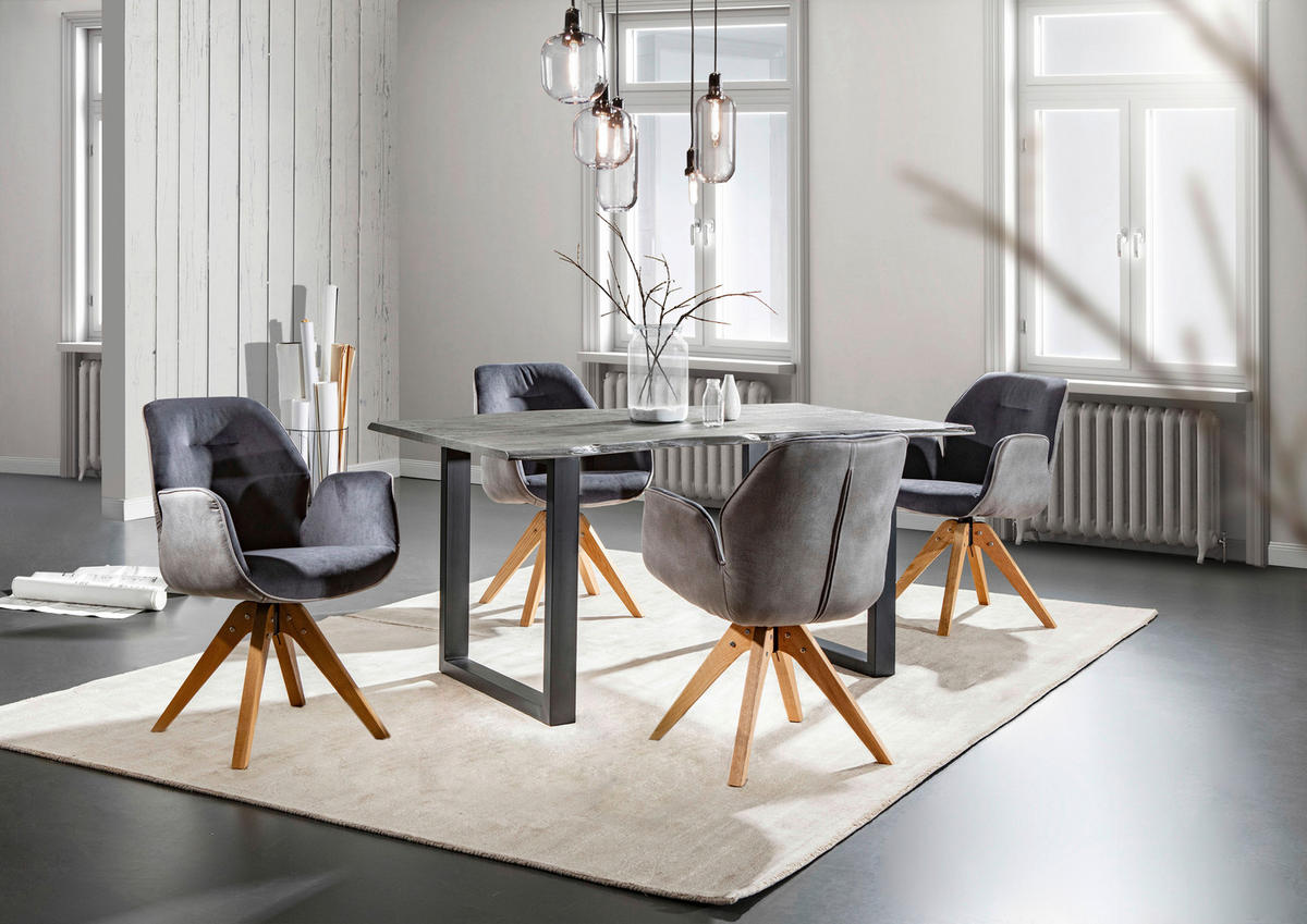 SESSEL Flachgewebe Hellgrau, Dunkelgrau    - Eichefarben/Dunkelgrau, MODERN, Holz/Textil (59/87/63cm) - Livetastic