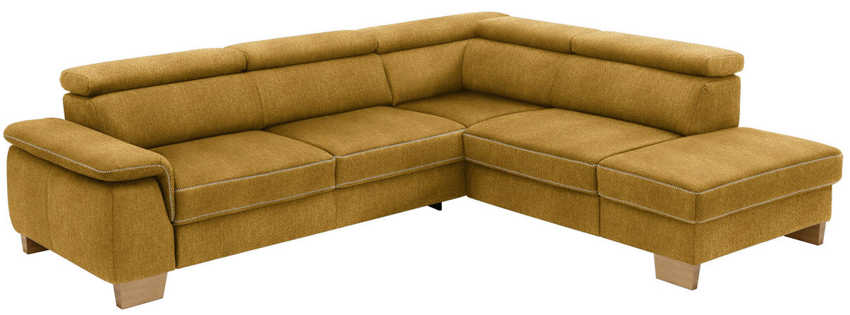 ECKSOFA in Mikrofaser Currygelb  - Currygelb/Eichefarben, Natur, Holz/Textil (273/226cm) - Beldomo System