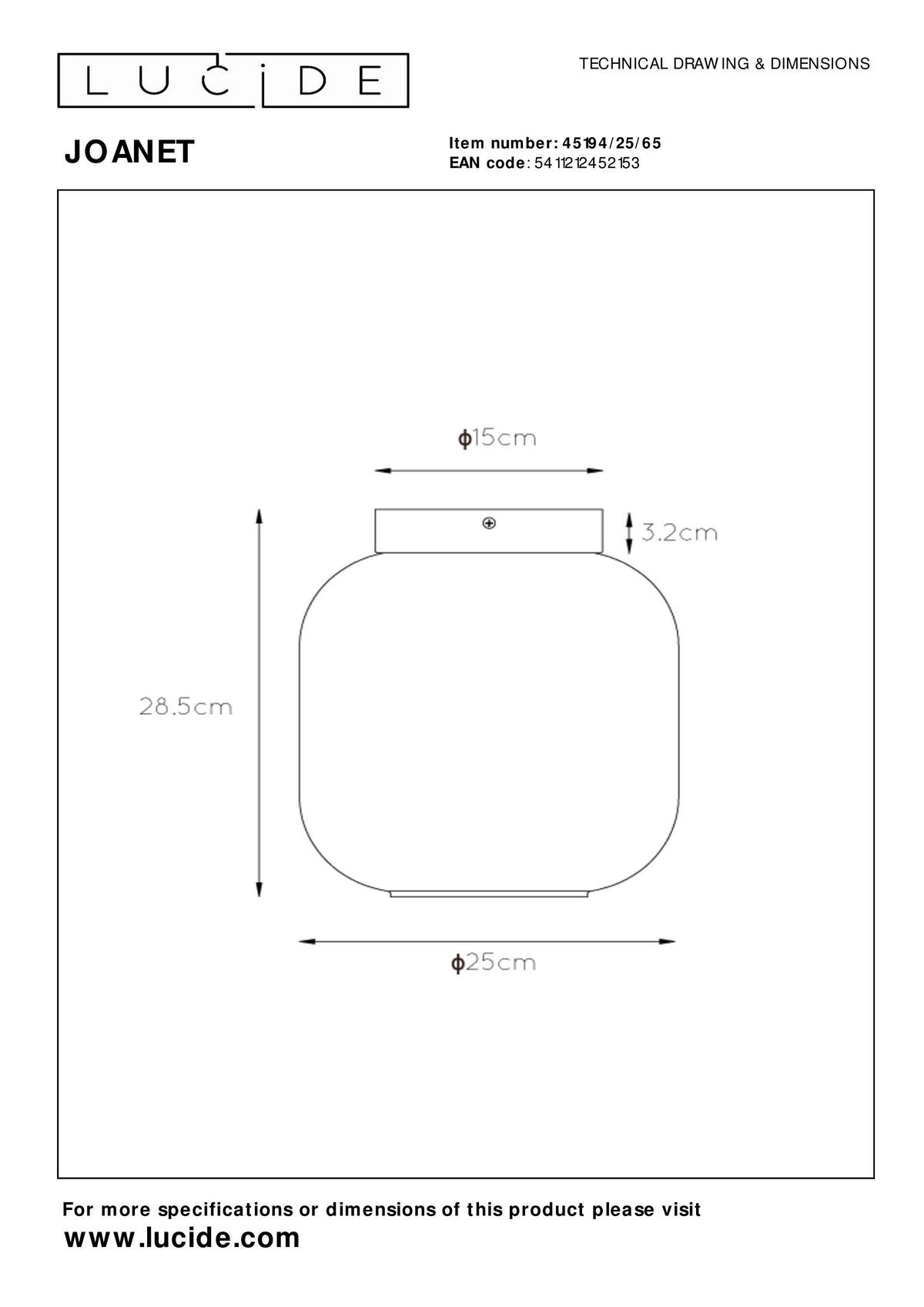 DECKENLEUCHTE Joanet 25/25/28.5 cm   - Hellgrau, Design, Glas (25/25/28.5cm) - Lucide