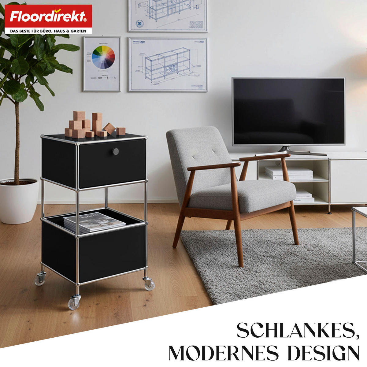 STANDREGAL Schwarz  - Schwarz, Basics, Metall (40/69/40cm) - Floordirekt