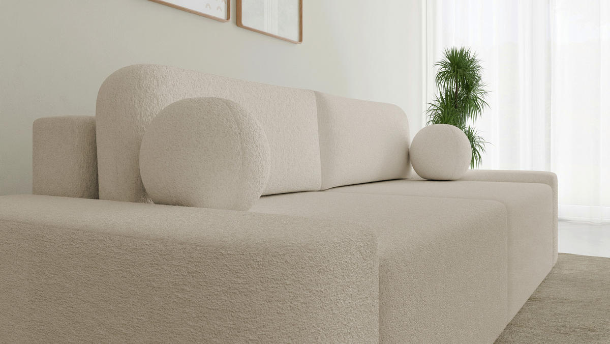 SCHLAFSOFA Bouclé Creme  - Elfenbein/Creme, Design, Kunststoff/Textil (268/85/110cm) - MID.YOU