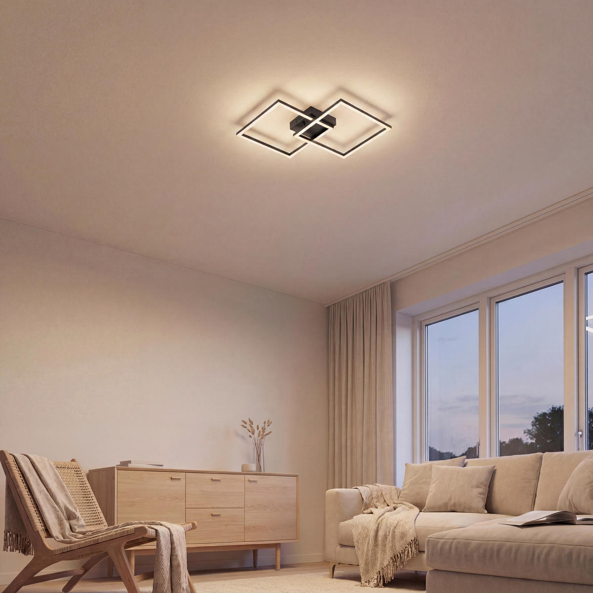STROPNÍ LED SVÍTIDLO, 55,8/39,5/6,7 cm - černá, Design, kov/plast (55,8/39,5/6,7cm) - Boxxx