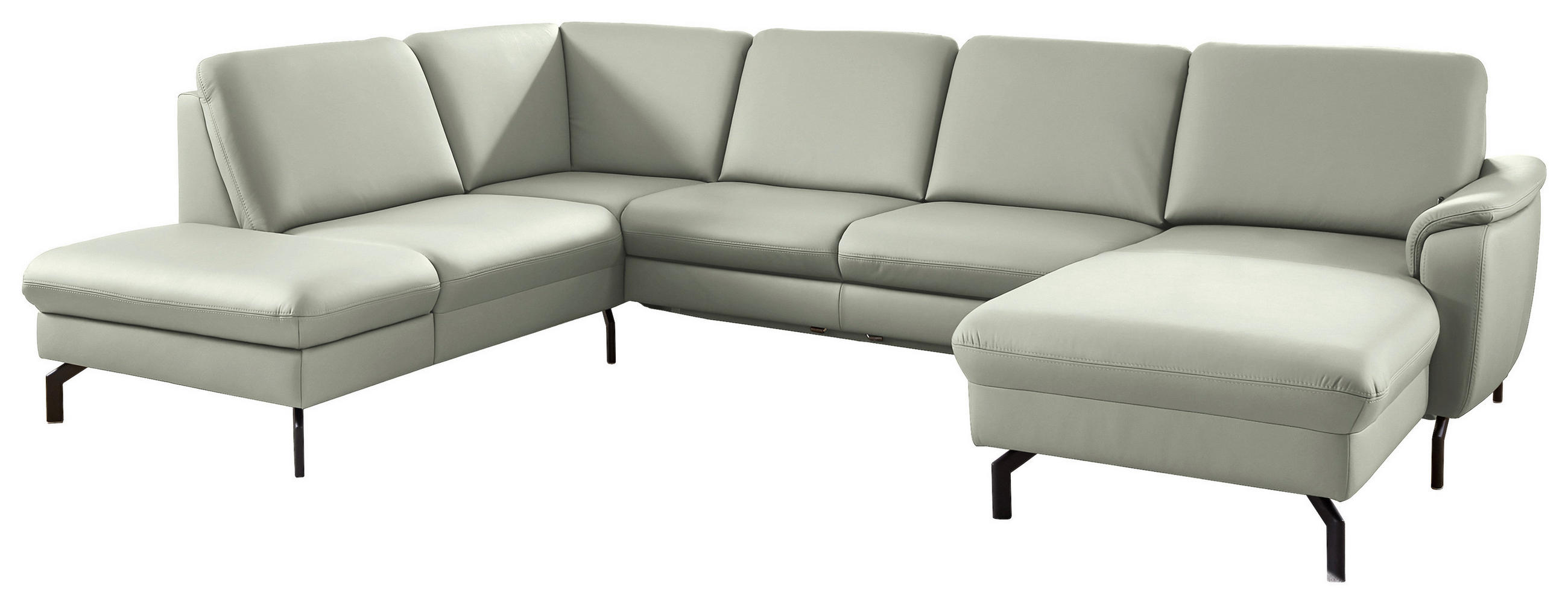 WOHNLANDSCHAFT Beldomo premium in Echtleder Silberfarben  - Silberfarben/Schwarz, KONVENTIONELL, Leder/Metall (224/306/168cm) - Beldomo Premium