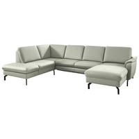 WOHNLANDSCHAFT Beldomo premium in Echtleder Silberfarben  - Silberfarben/Schwarz, KONVENTIONELL, Leder/Metall (224/306/168cm) - Beldomo Premium