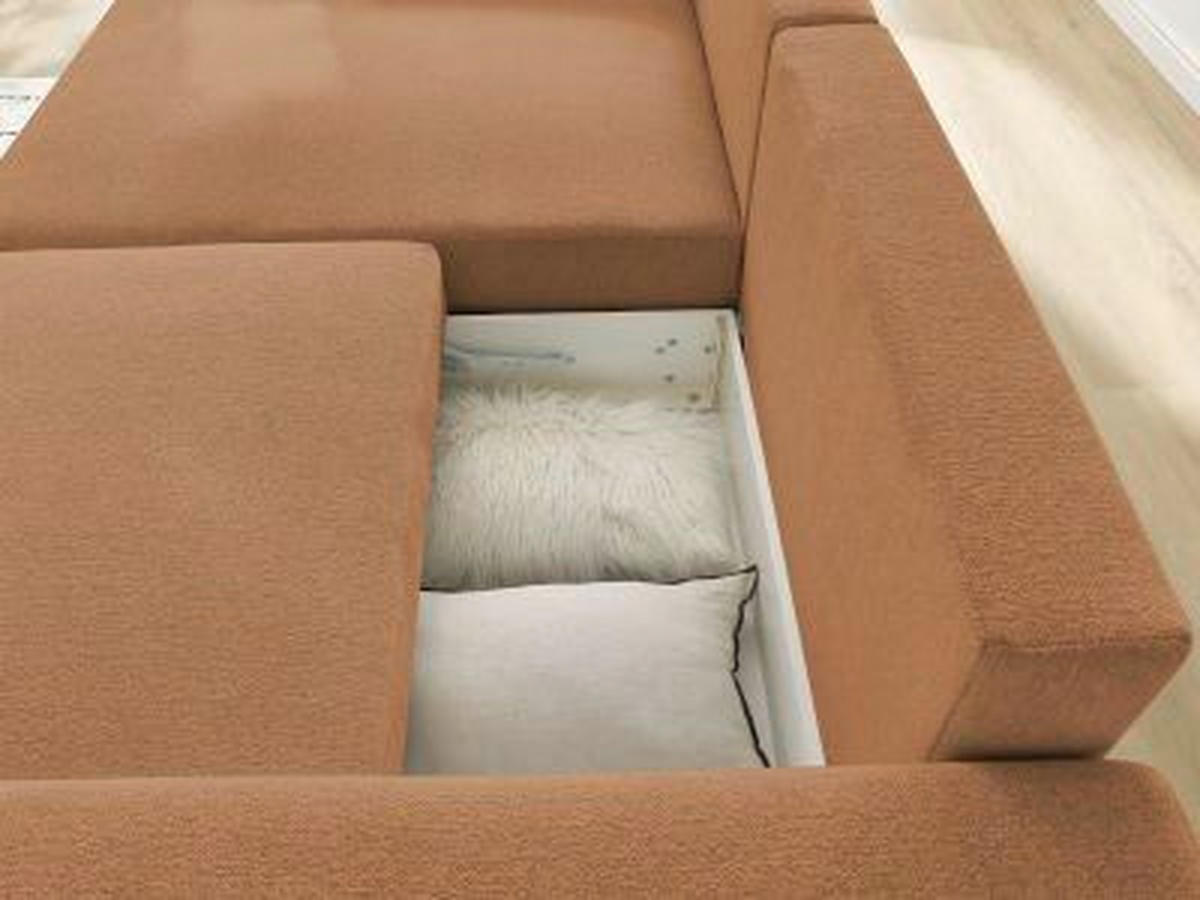 ECKSOFA Ottomane links  ATILLA Orange Flachgewebe  - Schwarz/Orange, MODERN, Kunststoff/Textil (149/244cm)