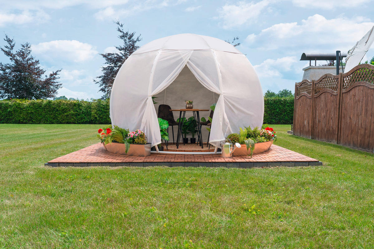 PAVILLON 372/250/372 cm Aluminium  - Silberfarben/Weiß, Basics, Textil/Metall (372/250/372cm)