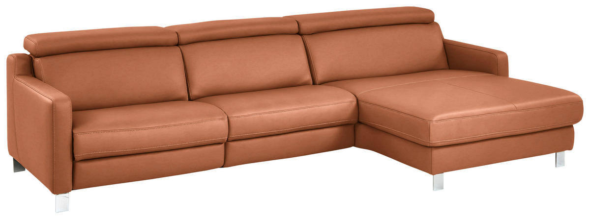 ECKSOFA in Echtleder Cognac  - Chromfarben/Cognac, Design, Leder/Metall (291/176cm) - Valdera