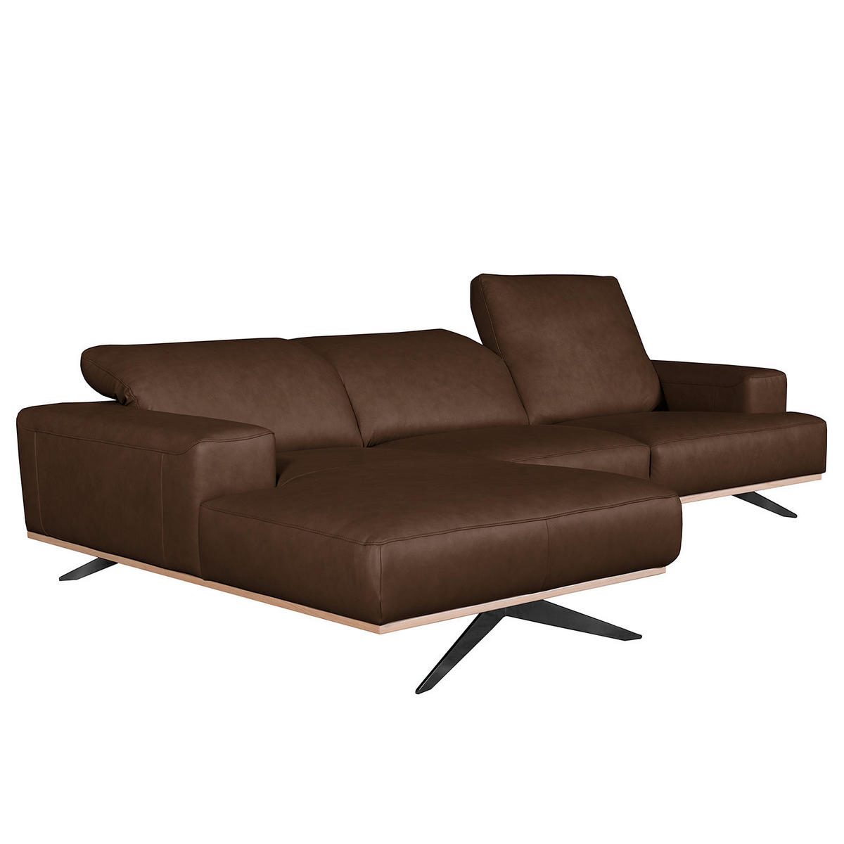 ECKSOFA  in Echtleder Dunkelbraun  187/295 cm  - Dunkelbraun/Schwarz, Design, Leder/Metall (187/295cm) - Livetastic