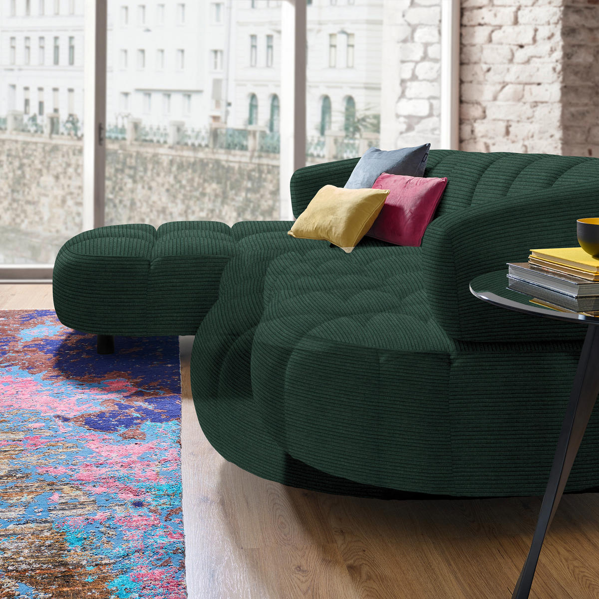ECKSOFA in Cord, Velours Waldgrün  - Waldgrün/Schwarz, Design, Holz/Textil (183/284cm) - Welnova