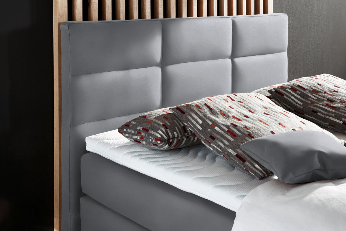 BOXSPRINGBETT 140/200 cm  in Hellgrau  - Hellgrau/Alufarben, Konventionell, Textil/Metall (140/200cm) - Dieter Knoll