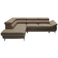 ECKSOFA in Echtleder Haselnussfarben  - Chromfarben/Haselnussfarben, Design, Leder/Metall (220/270cm) - Novel