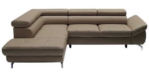 ECKSOFA in Echtleder Haselnussfarben - Chromfarben/Haselnussfarben, Design, Leder/Metall (220/270cm) - Novel