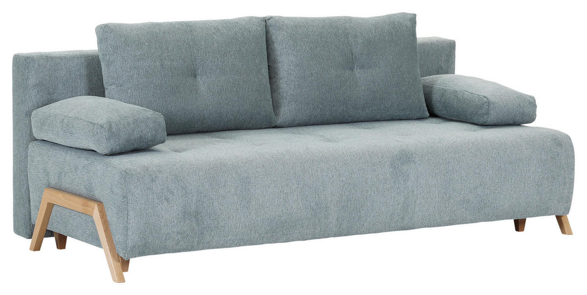 SCHLAFSOFA  mit Liegefunktion, Rücken echt Flachgewebe Mintgrün  - Buchefarben/Mintgrün, KONVENTIONELL, Holz/Textil (204/75/100cm) - Carryhome