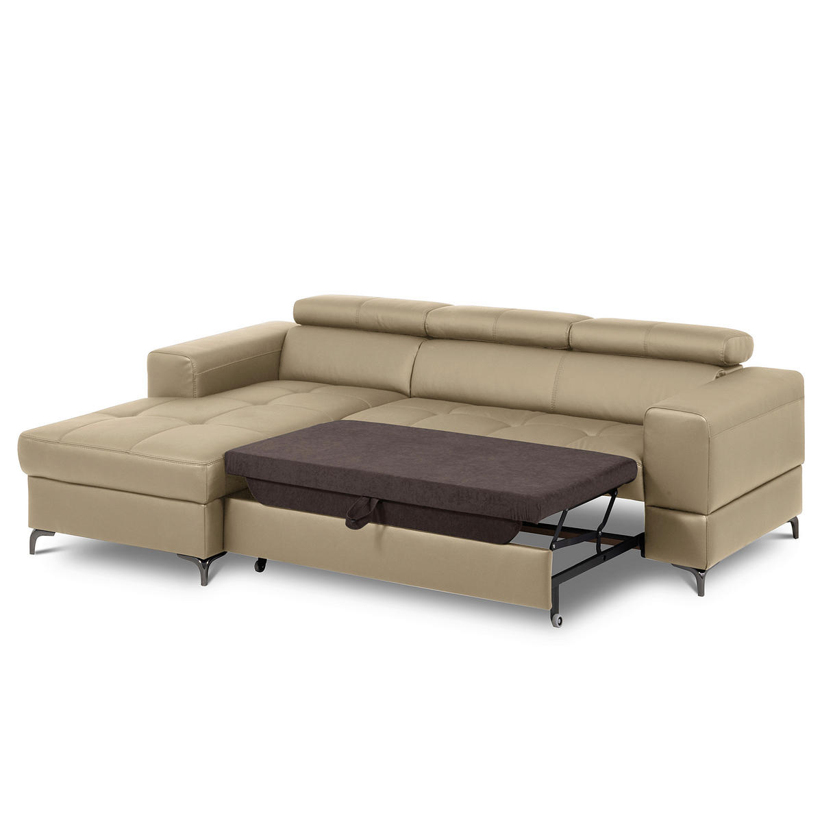 ECKSOFA Hellgrau Echtleder Lederlook  - Hellgrau/Schwarz, Design, Leder/Textil (173/247cm) - Livetastic